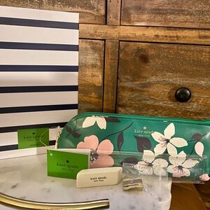 Kate Spade Green and Pink Floral Pencil Pouch and Matching Notebook